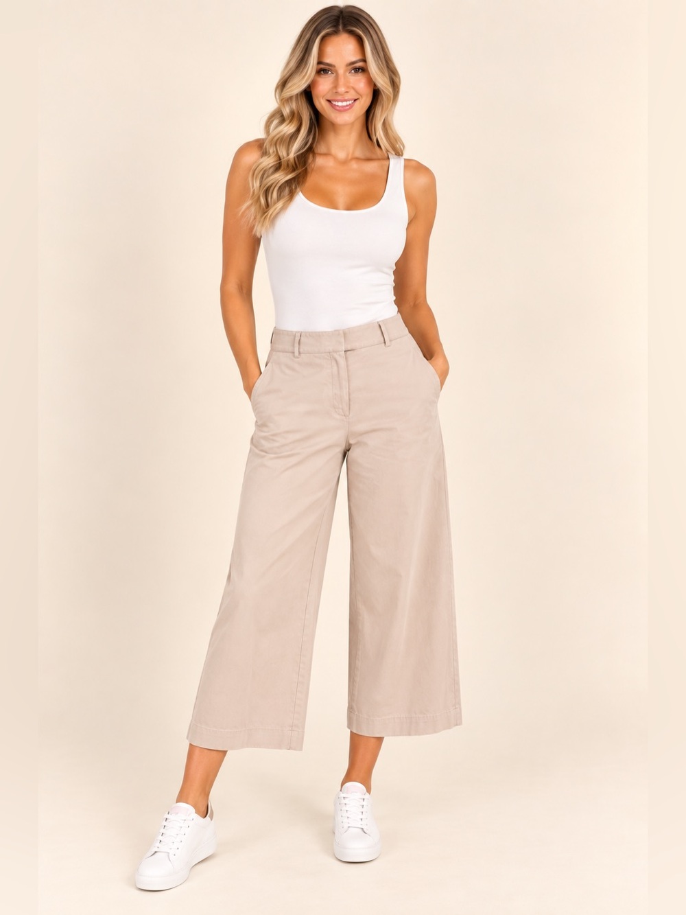 Theory Beige Blush Cropped Wide-Leg Cropped Pants Culottes Size 12